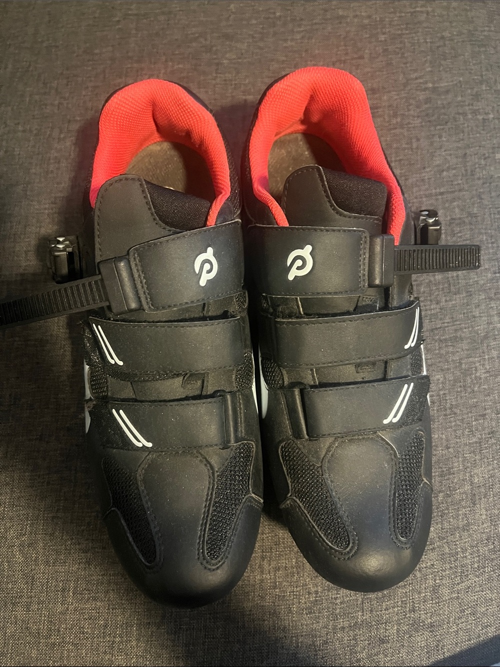 Peloton Unisex Black Cycling Shoes with Red Interior